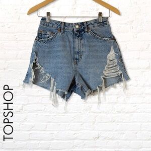 Topshop A-line Super High Rise Distressed Jean Shorts Size 2
